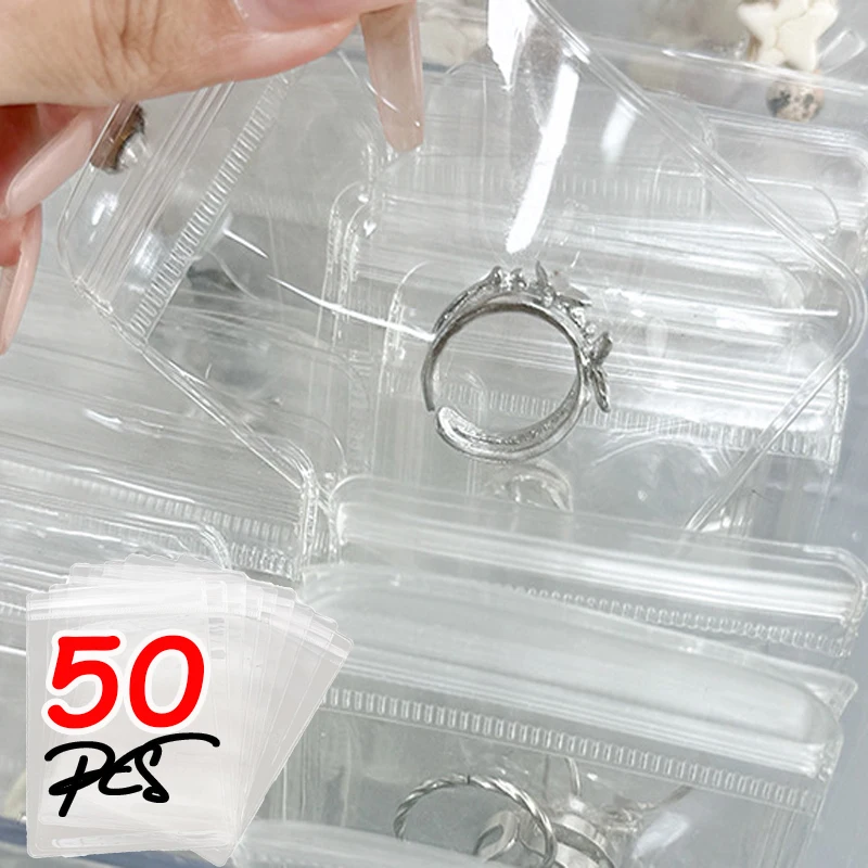 

Bulk 50 PCS Crystal Clear PVC Bags 7 Sizes Jewelry Package Display Pouches Assorted for Beads Charms DIY Craft Storage Cases