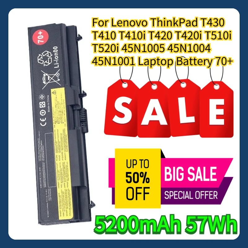 

5200mAh 57Wh For Lenovo ThinkPad T430 T410 T410i T420 T420i T510i T520i 45N1005 45N1004 45N1001 Laptop Battery 70+