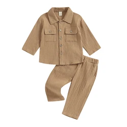 Toddler Boy Linen Outfit Baby Boy Fall Winter Clothes Set  Button-Down Shirt Tops Cotton Linen Pants 2PCS