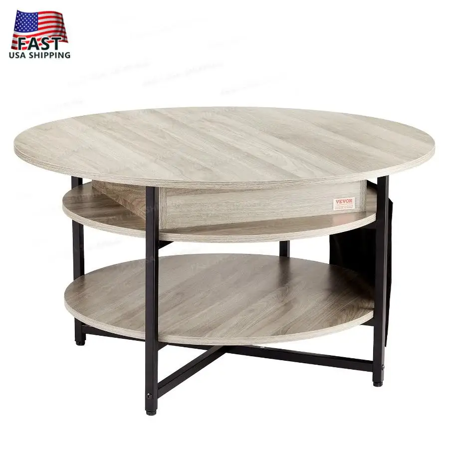 Round Coffee Table 35.3 Inch White Lift Top for Living Room