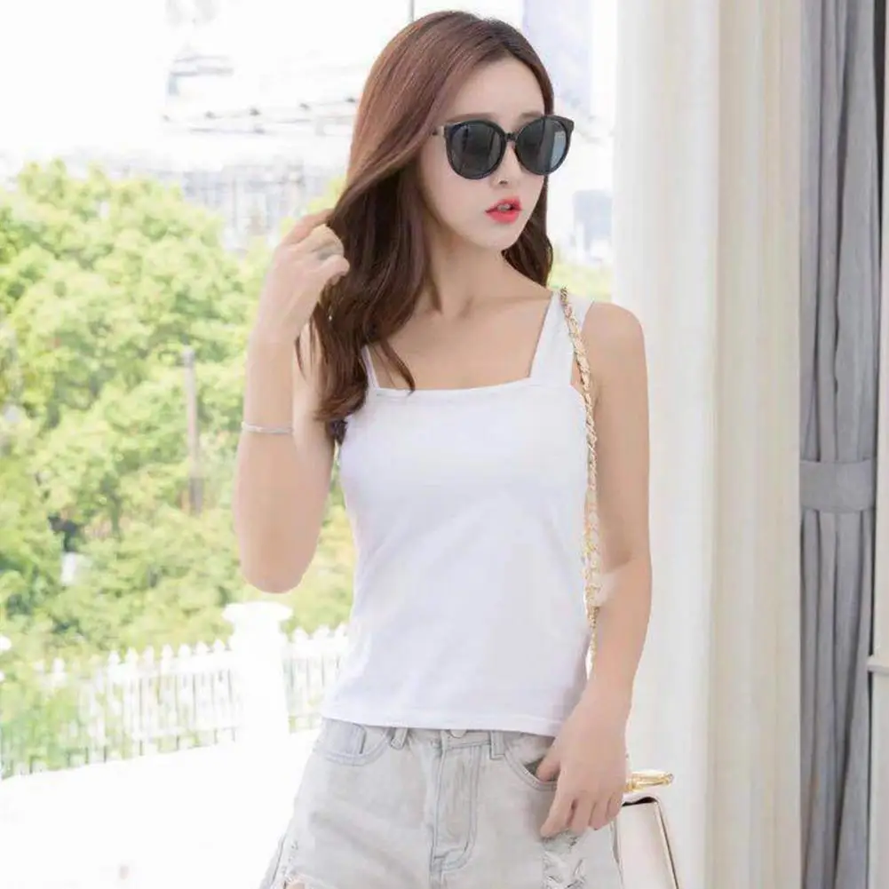 Sling Tops Elastic Women Tops Stylish Women's Tank Tops Suspender Style Square Collar Slim Fit Camisole Summer Bottoming Casual