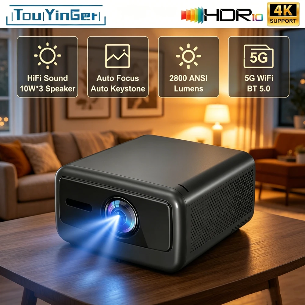 Touyinger Q12W PRO 1080P Projector Full HD 4K Decoding 2800 ANSI Autofocus Videoprojector Home Cinema Android 12.0 Smart TV Beamer