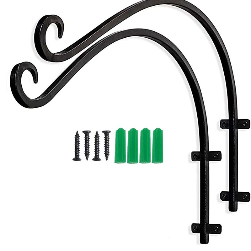 

2 шт. тяжелых подвесных кронштейна для растений, 16 дюймов наружный настенный изогнутый подвесной кронштейн для подвешивания корзины для цветов, кормушка для птиц