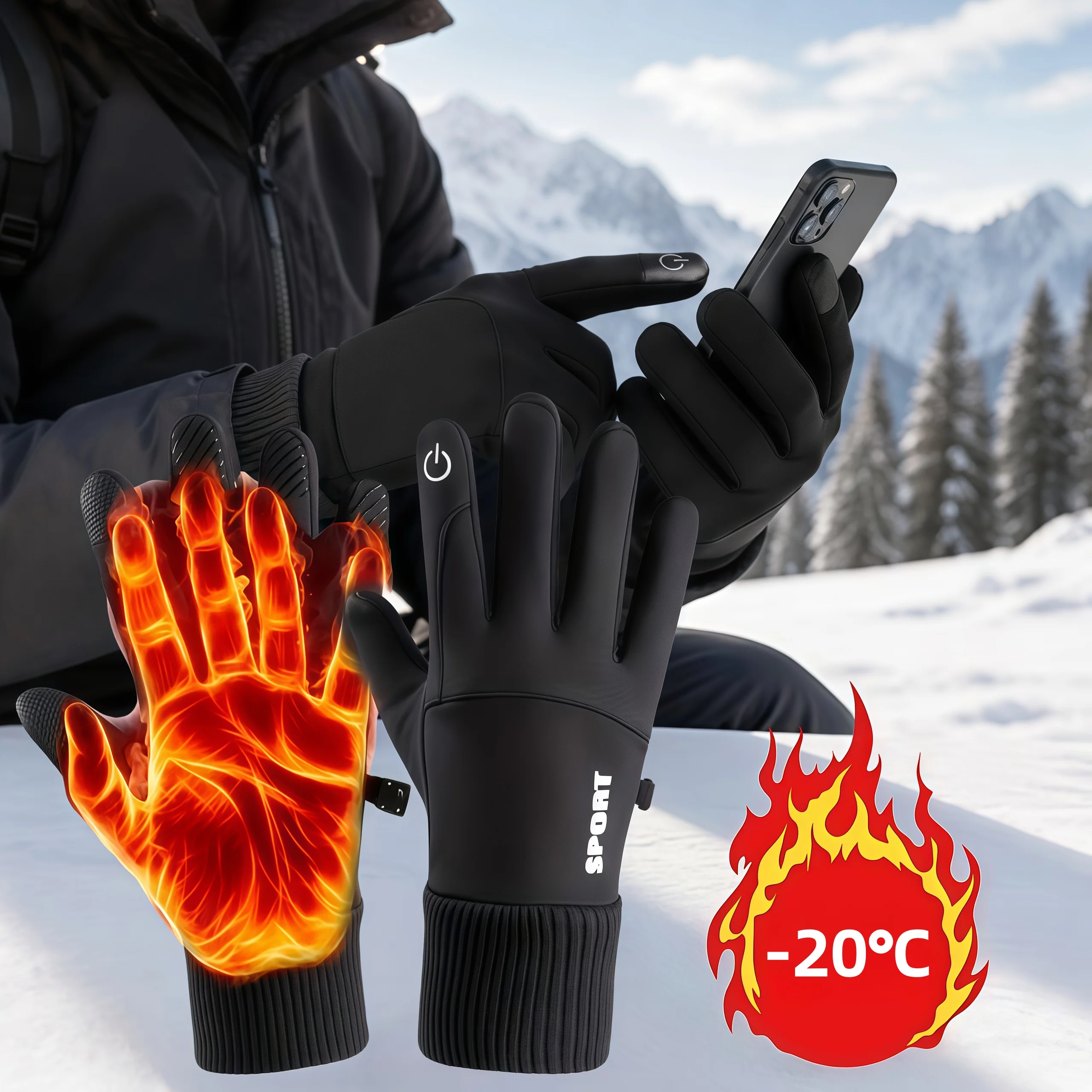 Outdoor Warm Full Finger Gloves, Outdoor Sports Waterproof And Anti Slip, Running, Motorcycle, Skiing Touch Screen Gloves