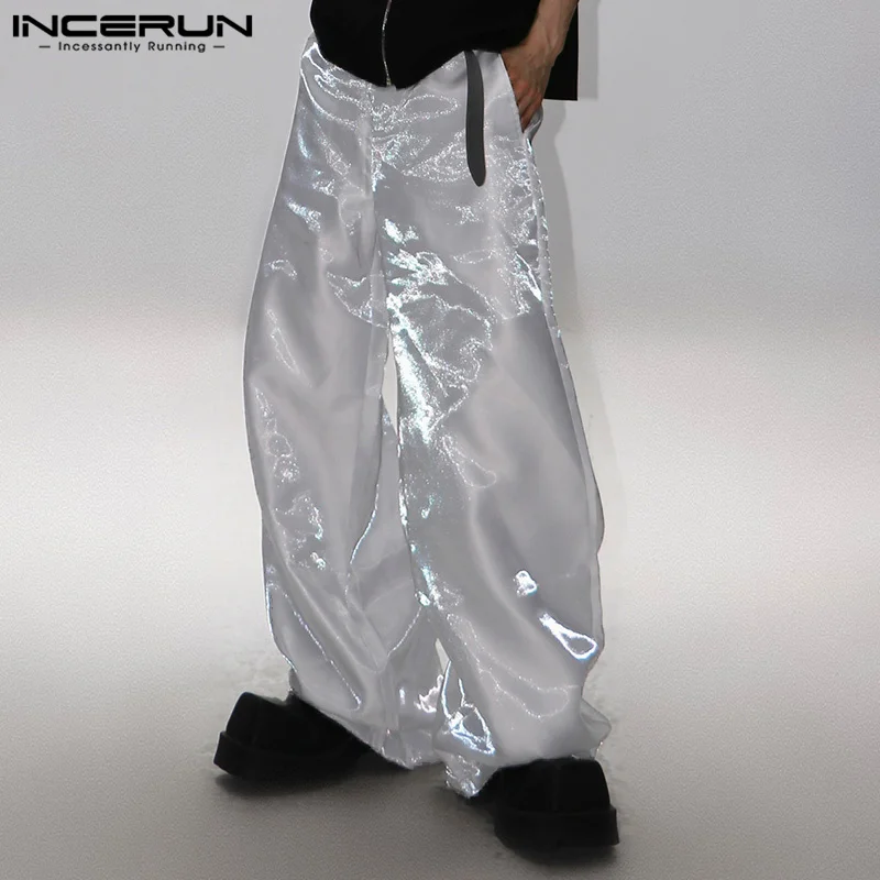 INCERUN 2024 Korean Style Trousers Mens Personality Sparkling Fabric Design Pants Casual Clubwear Hot Sale Solid Pantalons S-5XL