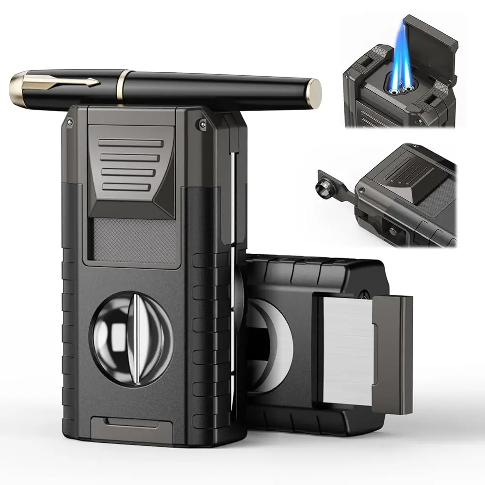 

Ailexpress Recommendation - 6-in-1 Torch Lighter, Torch Lighters with V & Straight Cutter, Windproof Triple Flame, Punch, Holder