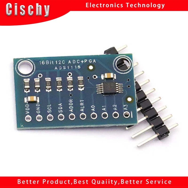 

16-битный модуль АЦП I2C ADS1115, 4-канальный с усилителем Pro Gain RPi, 1 шт.