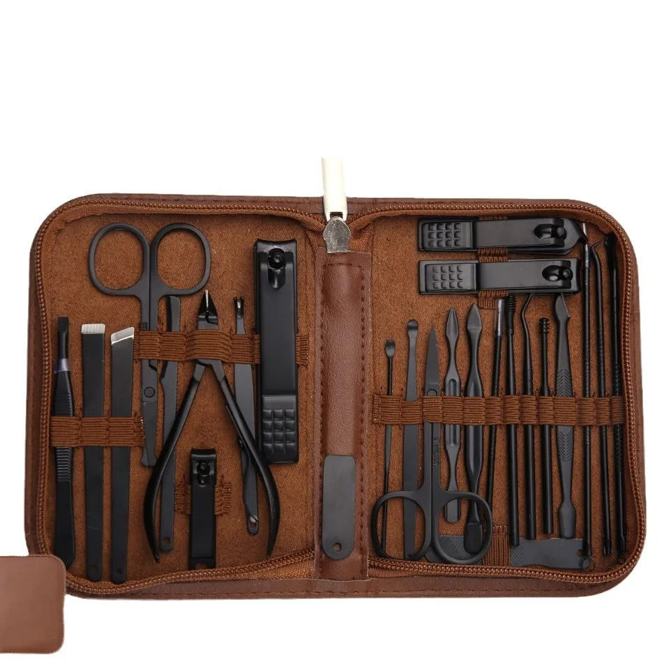 Kit manicure da 26 pezzi in acciaio inossidabile Set manicure Kit tagliaunghie professionale Strumenti per la cura delle unghie con lussuosa custodia da viaggio