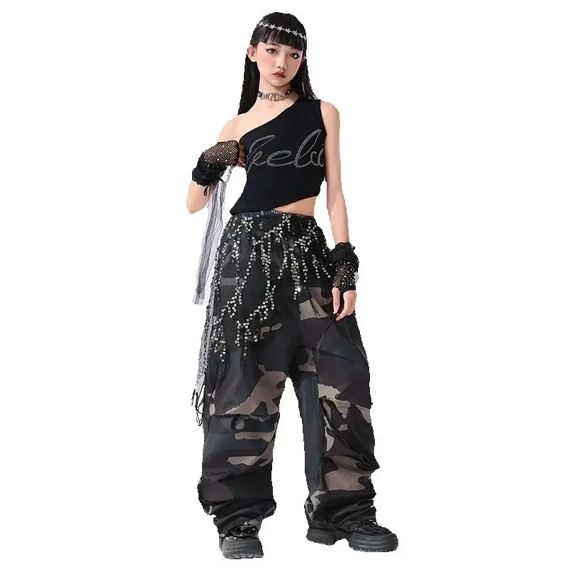 여름 볼룸 댄스 슈트 그룹 재즈 댄스 의류 키즈 힙합 댄스 의상 스트리트웨어 무대 Kpop Rave Outfits SL13257