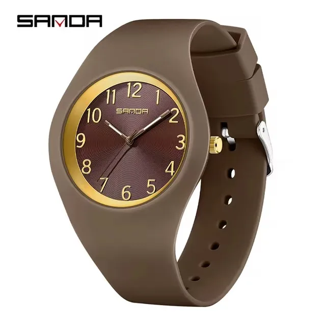 SANDA 6186 Teenagers Quartz Watch Black Red White Simple Outdoor Silicone Strap Student Wristwatch for Boy Girl