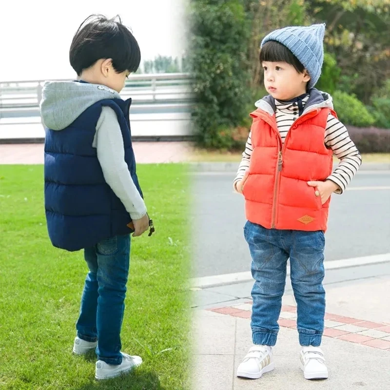 Simple Style Solid Color Children\'s Waistcoat Autumn Winter Fashion Boy Vest Baby All-match Tops thickened Zipper Waistcoat