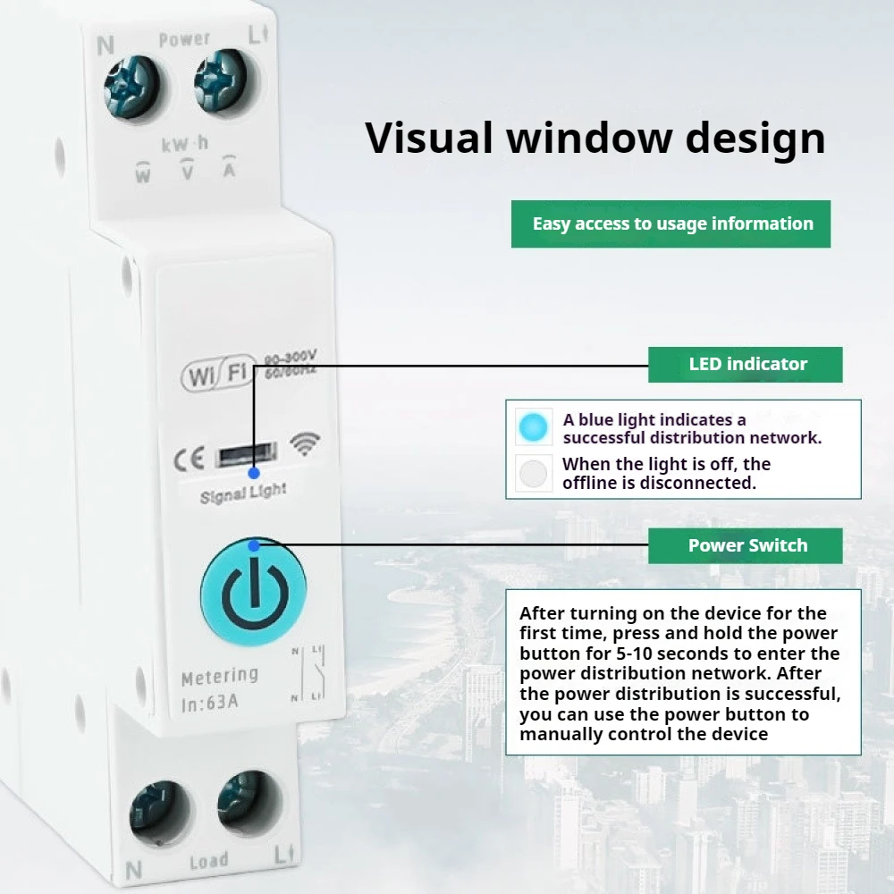 AC220-240V 63A Tuya WiFi Smart Switch DIN Rail Supports Multiple Smart Home Systems Real-time Monitoring Remote Control Switch