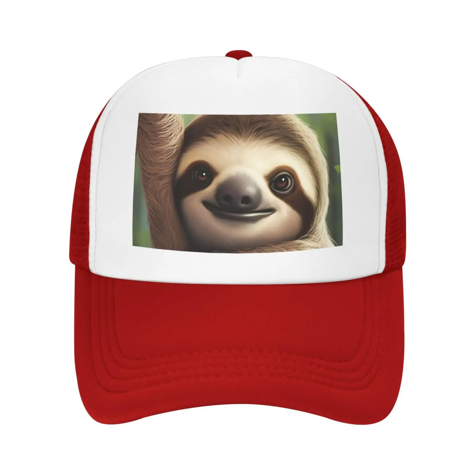 Trucker Hats Cute Sloth Printing Mesh Baseball Cap Trucker Hats Women with Adjustable Snapback Strap Red