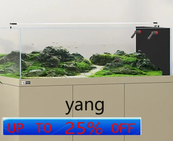 

yjq Living Room Super White Glass Stream Floor Bottom Filter Fish Tank Landscape Aquarium