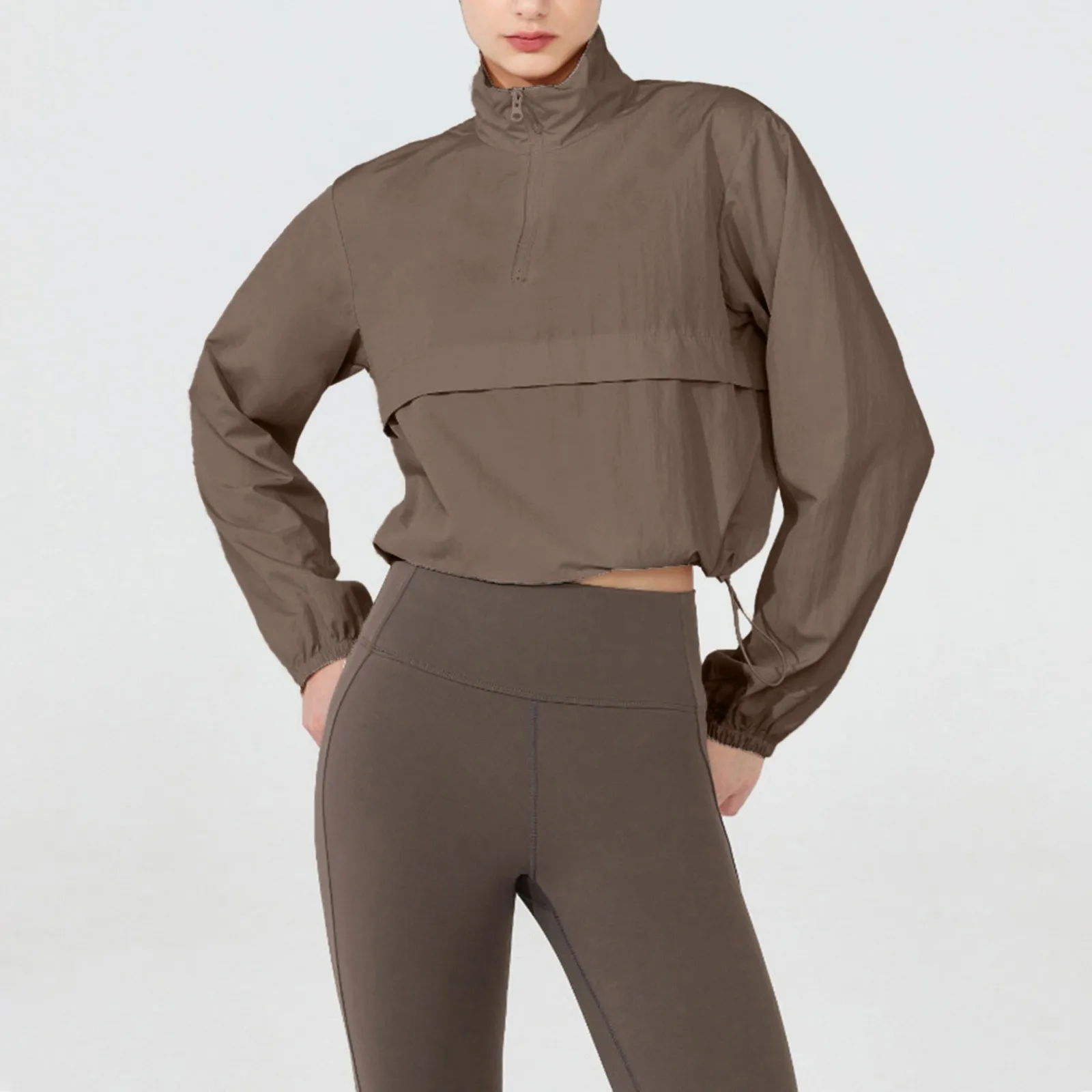 Women Autumn Windproof Waterproof Jacket Uv Resistant Fitness Running Sporty Jacket Stand Up Collar 