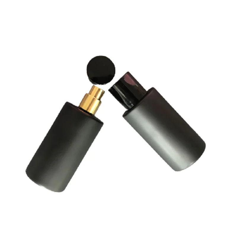 50ML High Grade Matte Black Glass Perfume Spray Bottle Gold Pump Portable Empty Round Perfume Refillable Packaging Bottles 5pcs