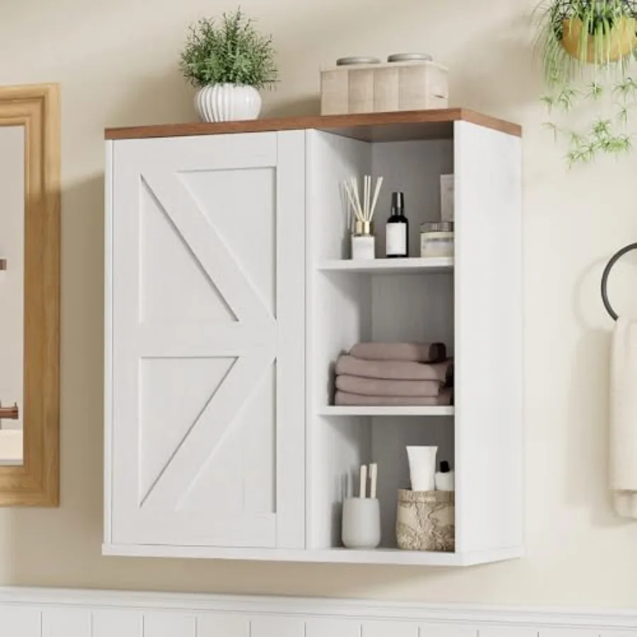 

Bathroom Wall Cabinet Farmhouse Medicine Cabinet with Barn Doors and Adjustable Shelves 24'' Kitchen Wall Mounted Cabinet Float