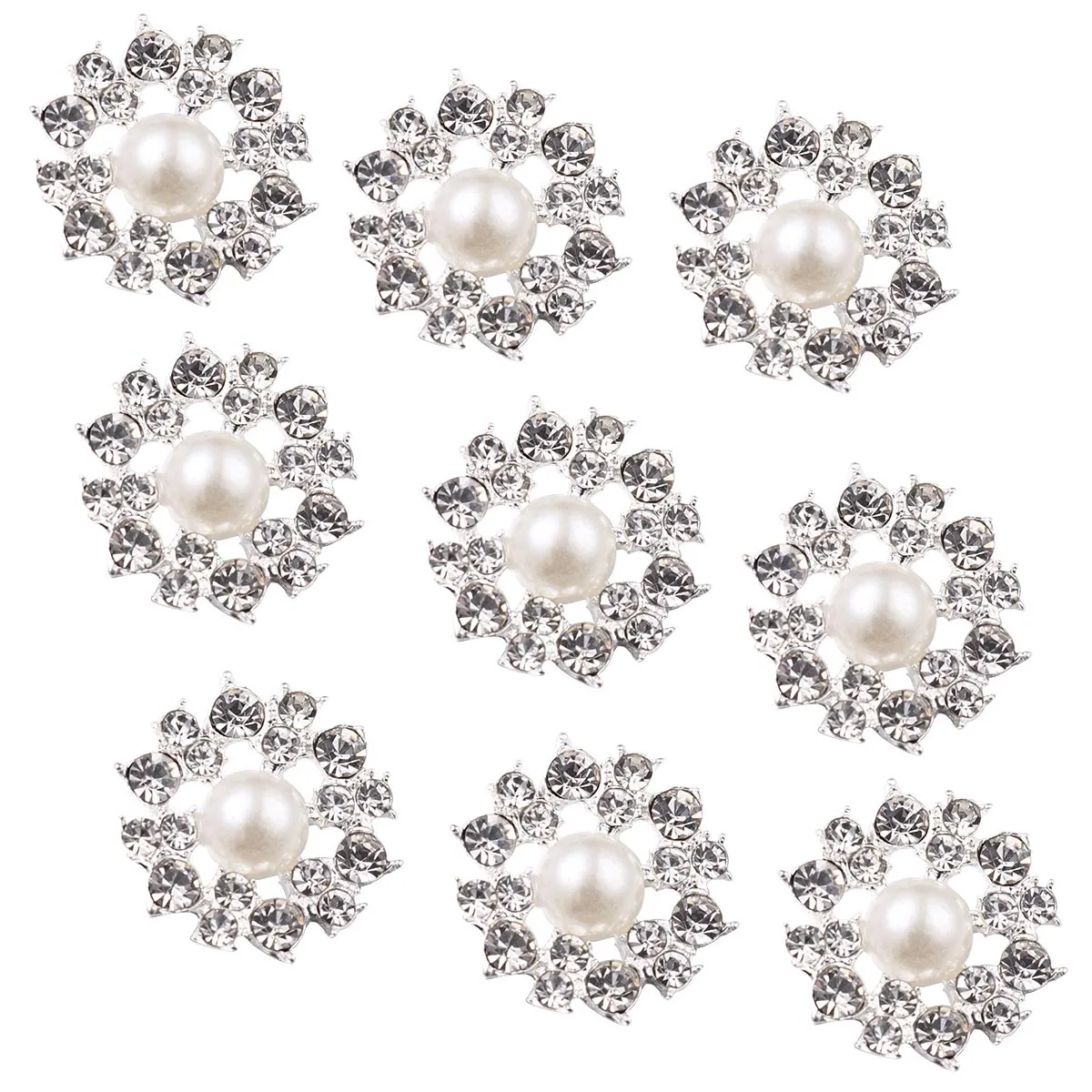 

10pcs Pearl Buttons Accessory Rhinestone Alloy Buckle Decor For Women Wedding Party Diy Craft Beige Shoe Ornament Handicraft