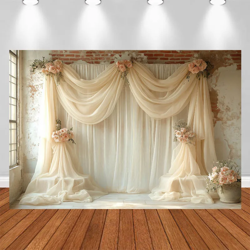 

LS Memorial Day Photography Background Vintage Curtains Distress Wall Floral Decor Wedding Adult Portrait Photo Backdrop Studio