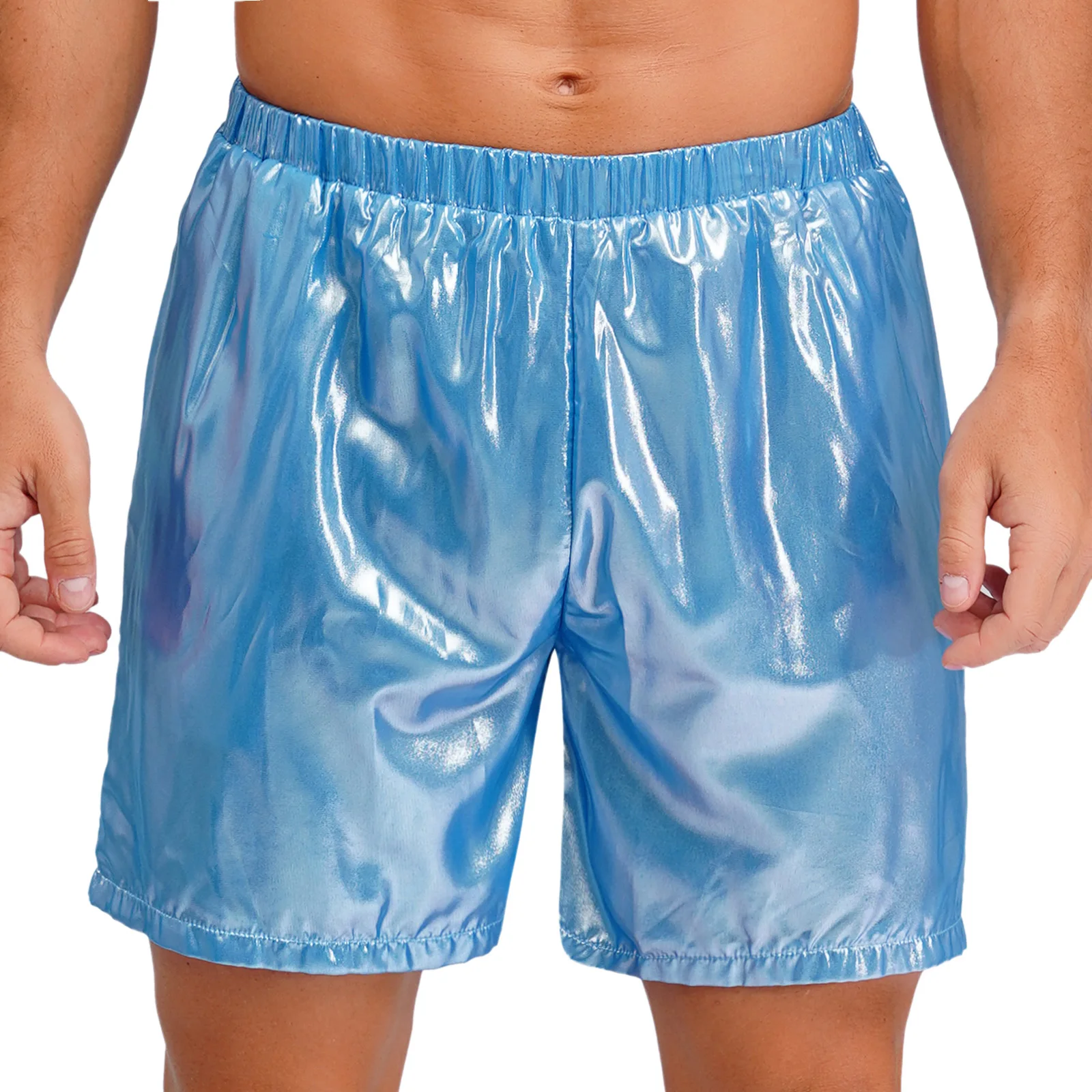 Mens Swimwear Swimming Trunks Glossy Bottoms Beachwear Sun Bathing Beach Shorts Elastic Waist Boxer Shorts Loose Short Pants