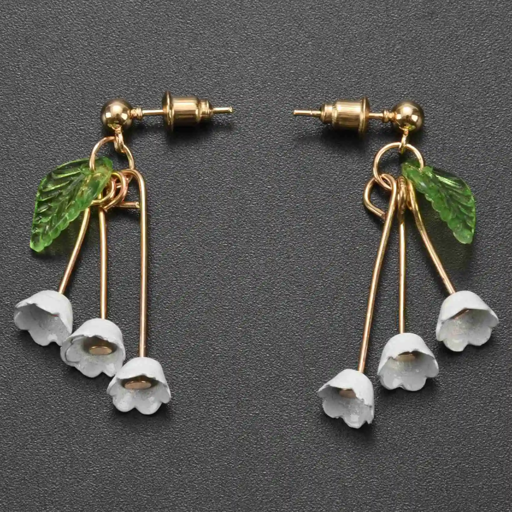 JHD Beautiful lily of the valley flower dangle drop earrings wholesale