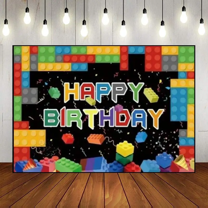 

Party Backdrop Wall Background Colorful Building Blocks Decoration Baby Shower Photography Custom Banner Photo Happy Birthday