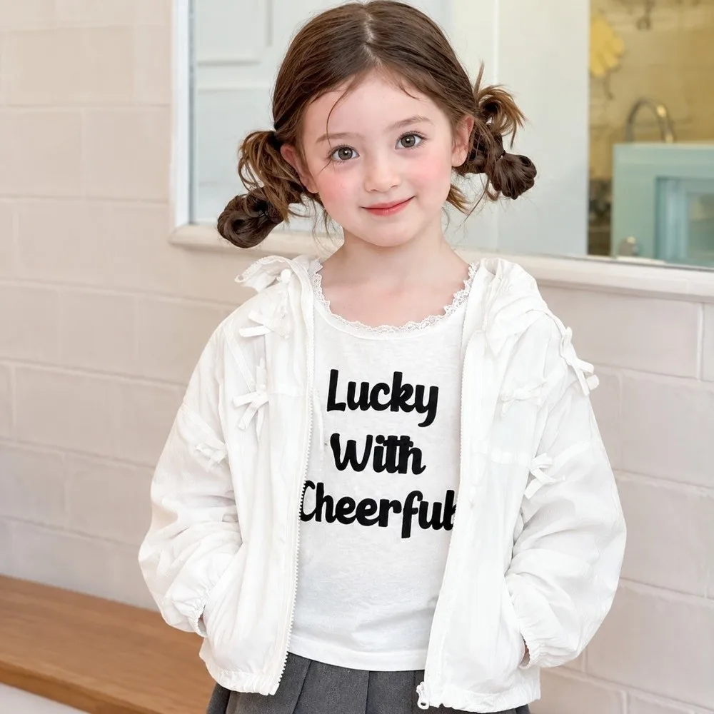 Lightweight Fabric Girls Sun Jacket Breathable Front Zipper Hooded Jacket Hooded Design Elastic Cuffs Sun Protection Jacket