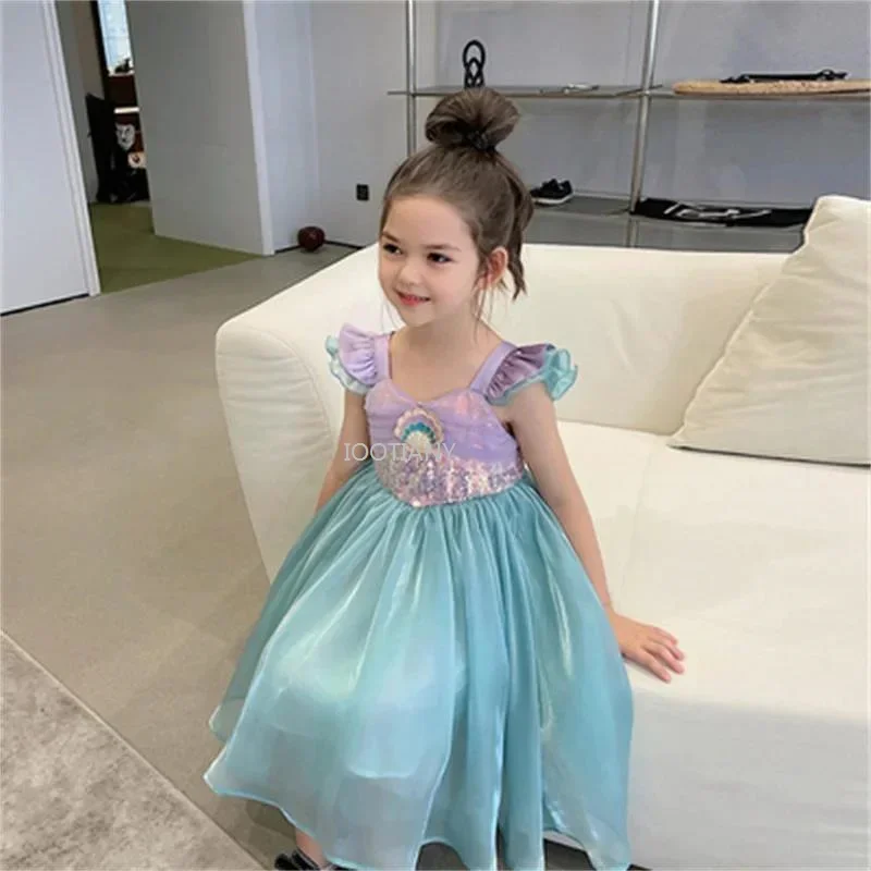

Cosplay2025 Summer Mermaid Vest Cosplay Clothes Little Mermaid Dress Children Carnival Birthday Party Fancy Performance Clothin