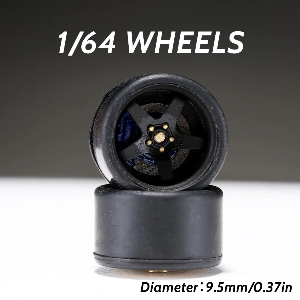 

Модель 1/64, матовый черный сплав, автомобильные колеса, резиновые шины с шарикоподшипником тормозного диска для горячих колес, диаметр: 9,5 мм