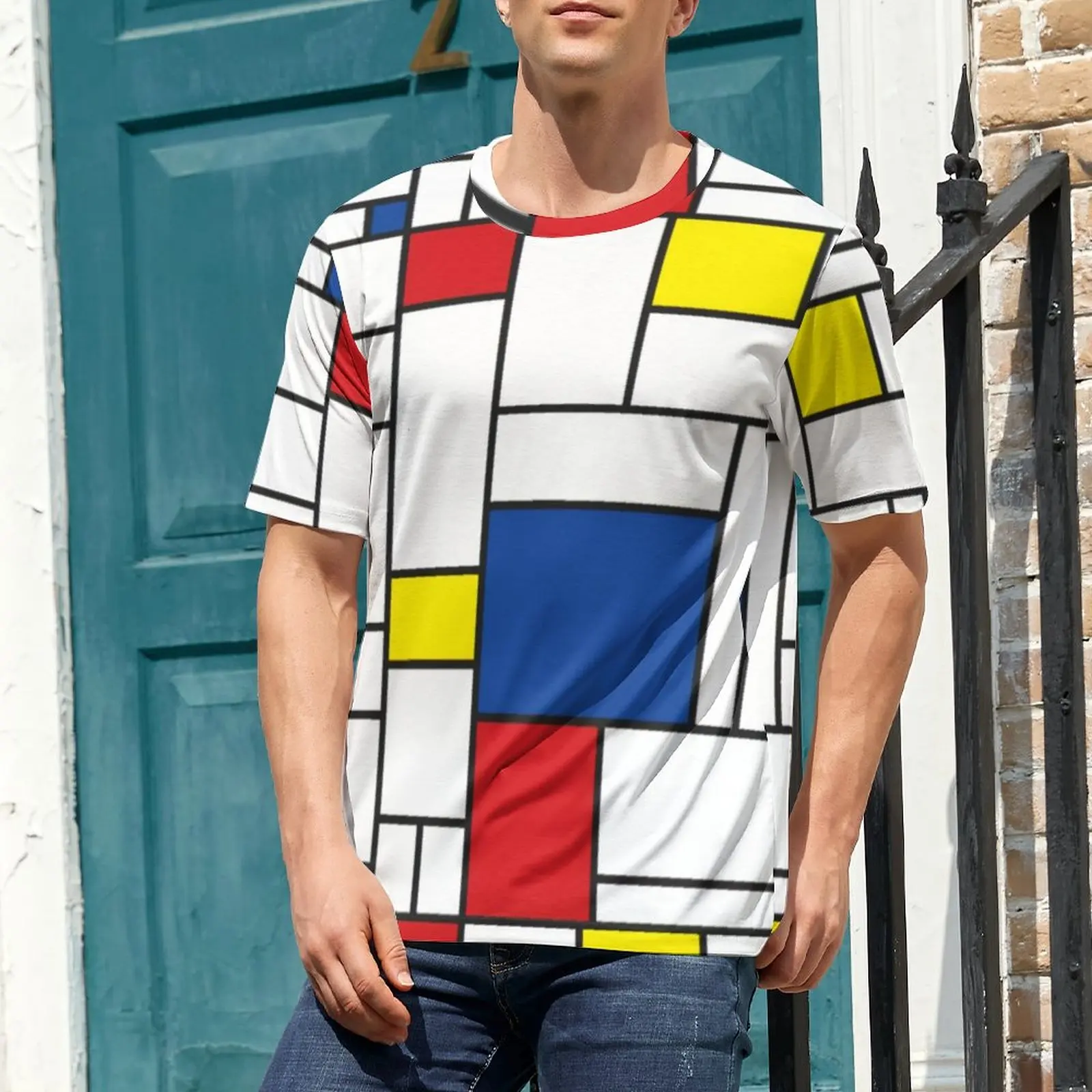 Mondrian Geometry T Shirt Modern Art Novelty T-Shirts Short-Sleeve Graphic Tops Hot Sale Summer Essential Big Size Tees