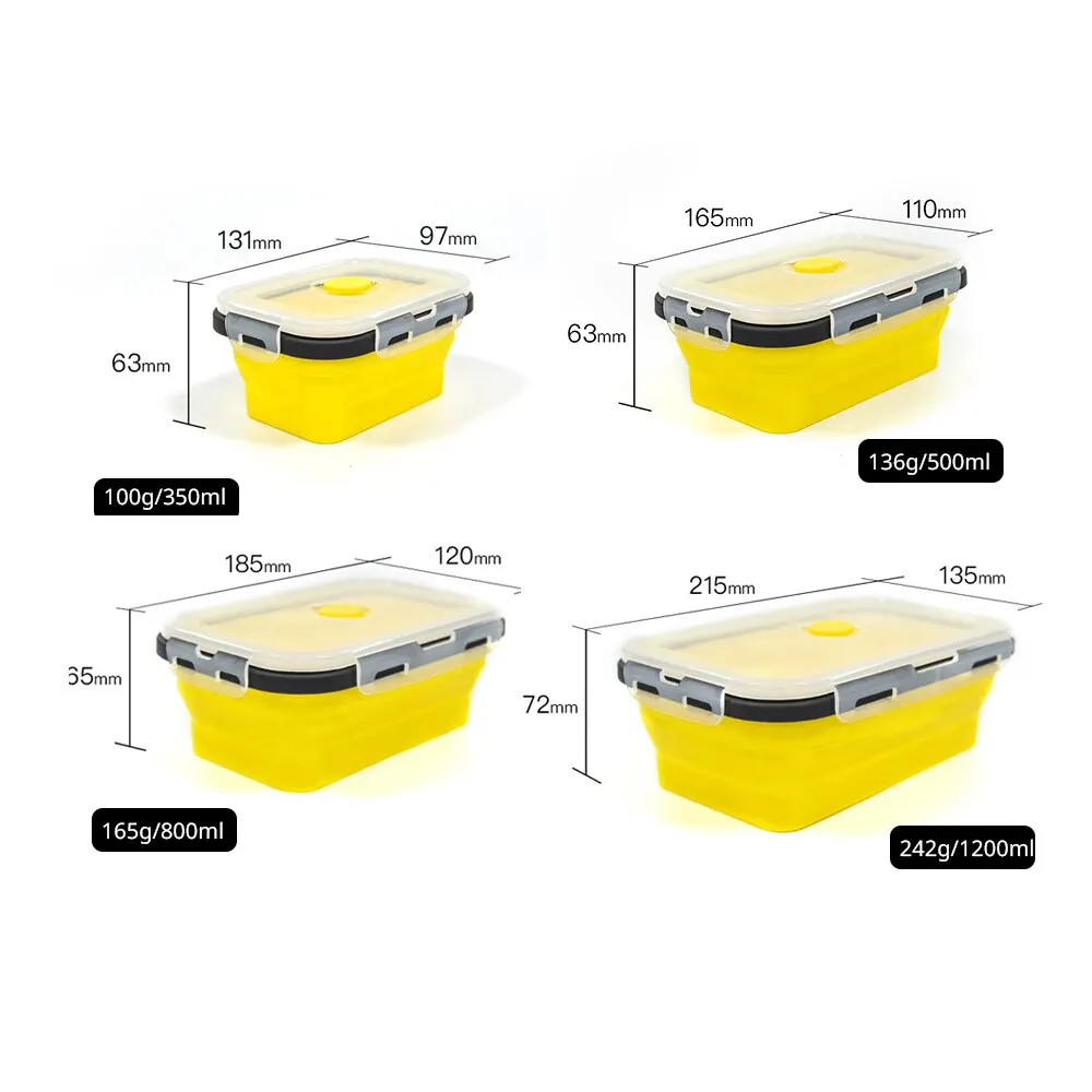 4PCS/set Foldable Silicone Lunch Box Portable Microwave Heated Lunch Box Square Silicone Preservation Box Kitchen Supplies