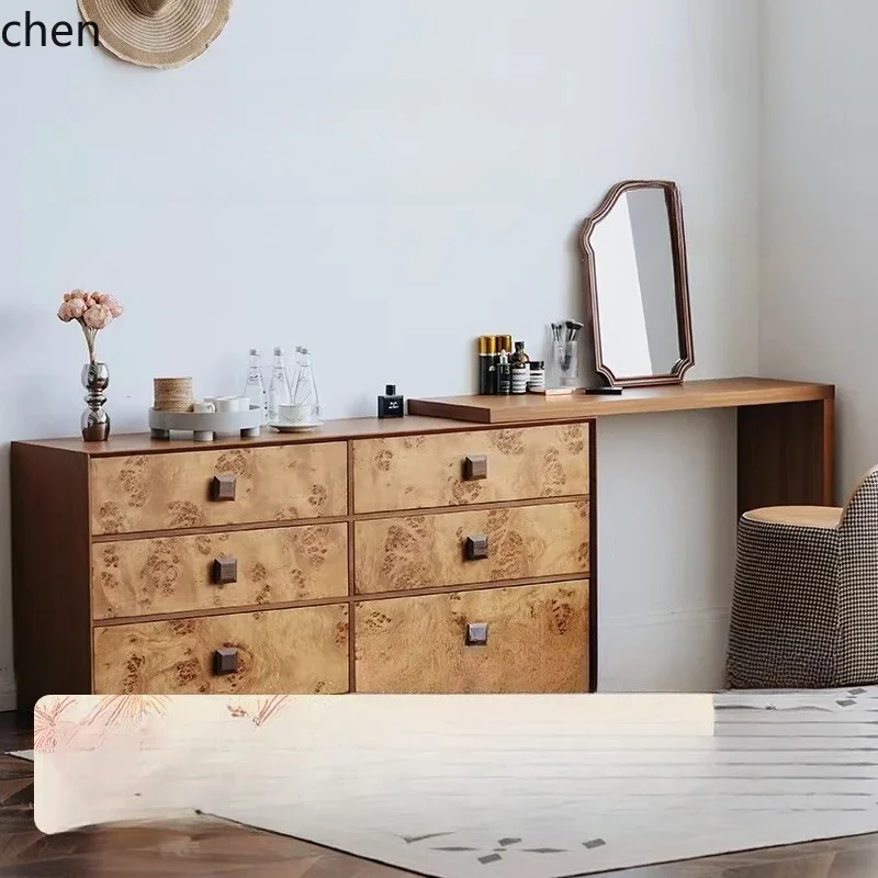 

b7-Vintage Style Tree Bark Pattern Decorative Dressing Table Teak Adjustable Desktop Bedroom Small Apartment Makeup Table