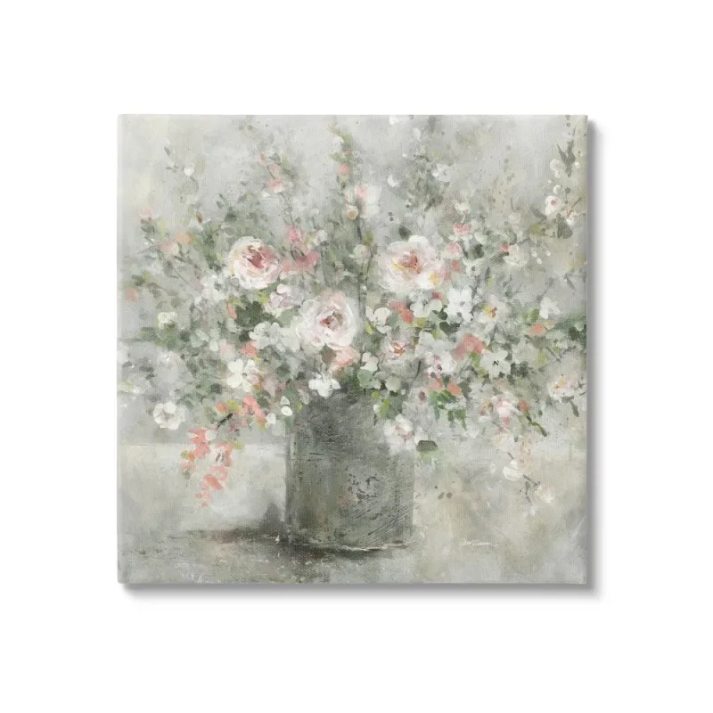 

NEW Soft Pink Blooms Farmhouse Bouquet Botanical & Floral Painting Gallery Wrapped Canvas Print Wall Art