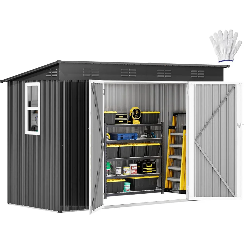 mDWVO 9.1x4.2ft Large Tool with Window,Lockable Doors,and Sloped Roof,Oversized Steel Outdoor Storage Shed for Garden,Patio,Gara