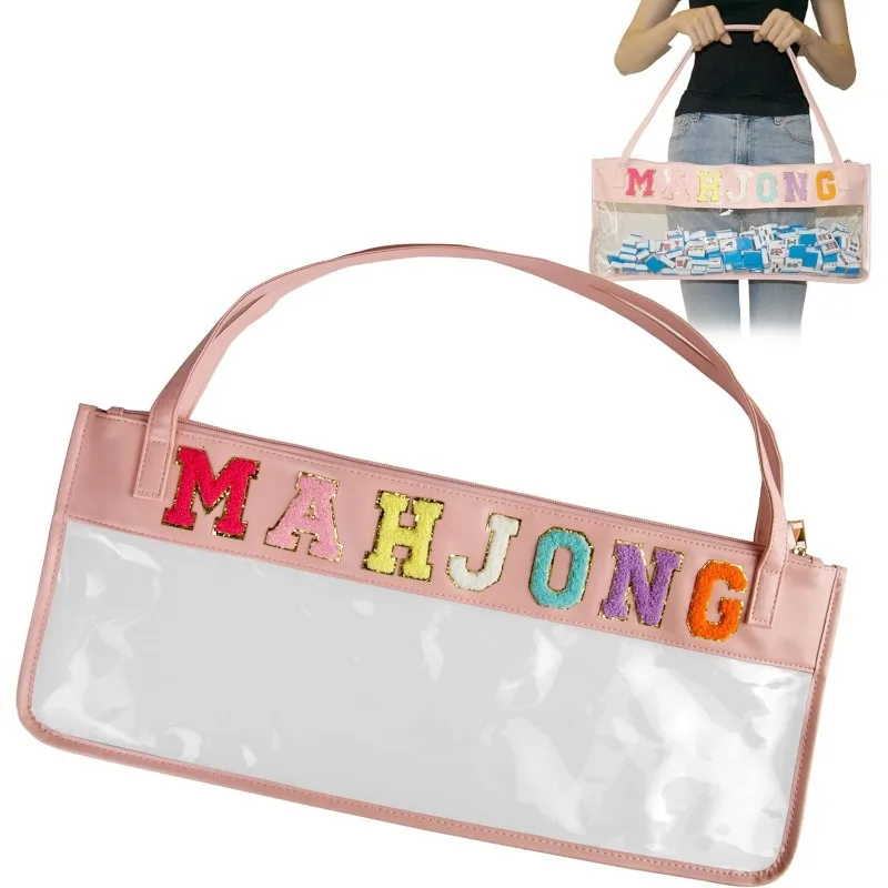 Нейлоновая сумка для маджонга с вышитыми буквами, большая вместительная прозрачная водонепроницаемая сумка для стирки из ПВХ, многофункциональная сумка для хранения, сумка