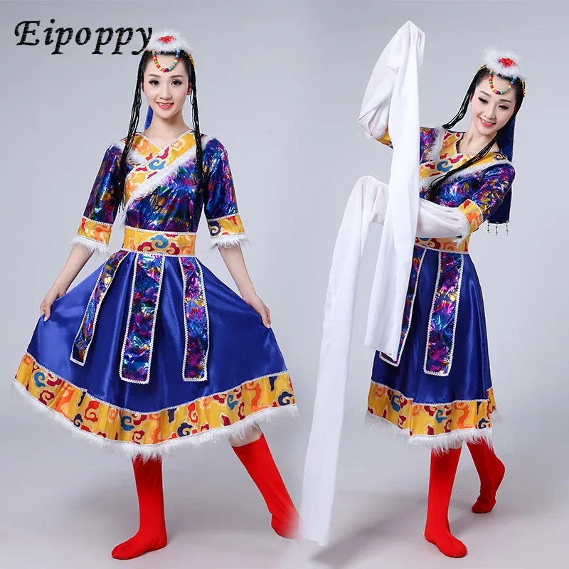 Tibetan Dance Costumes Female Adult Sleeves Tibetan Minority Dance Costumes Stage Performances Costumes