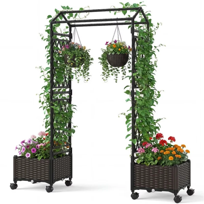5.5-Foot Durable Elevated Garden Flower Stand with Automatic Watering, Pot Box with Lockable Wheels, 2 Configurations