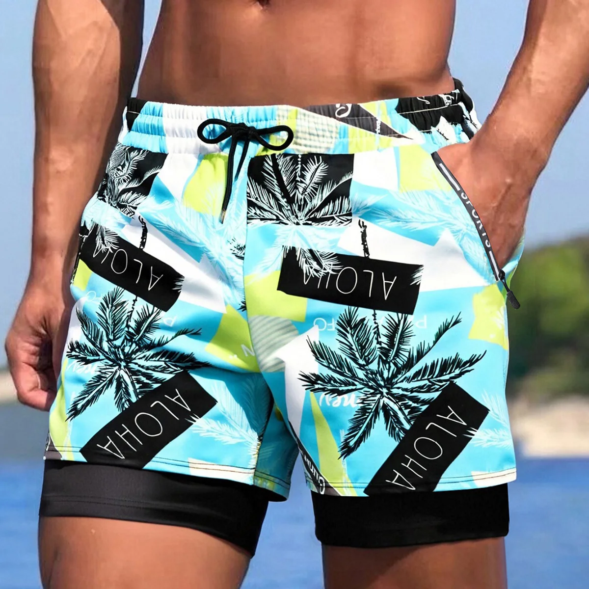 Men's Double-Layer Casual Sports Shorts, Comfortable and Breathable Summer Training Pants, Quick Drying lightweight High-End Beach Pants, Suitable for Fitness, Running, and Travel.