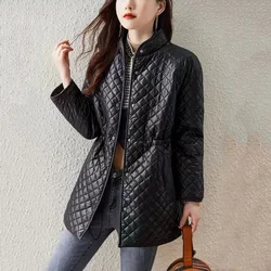 Women's Coat Spring Autumn Winter 2024 New Long Thin Cotton-padded Jacket Fashionable Waist Stand-up Collar Tied With Loose Top