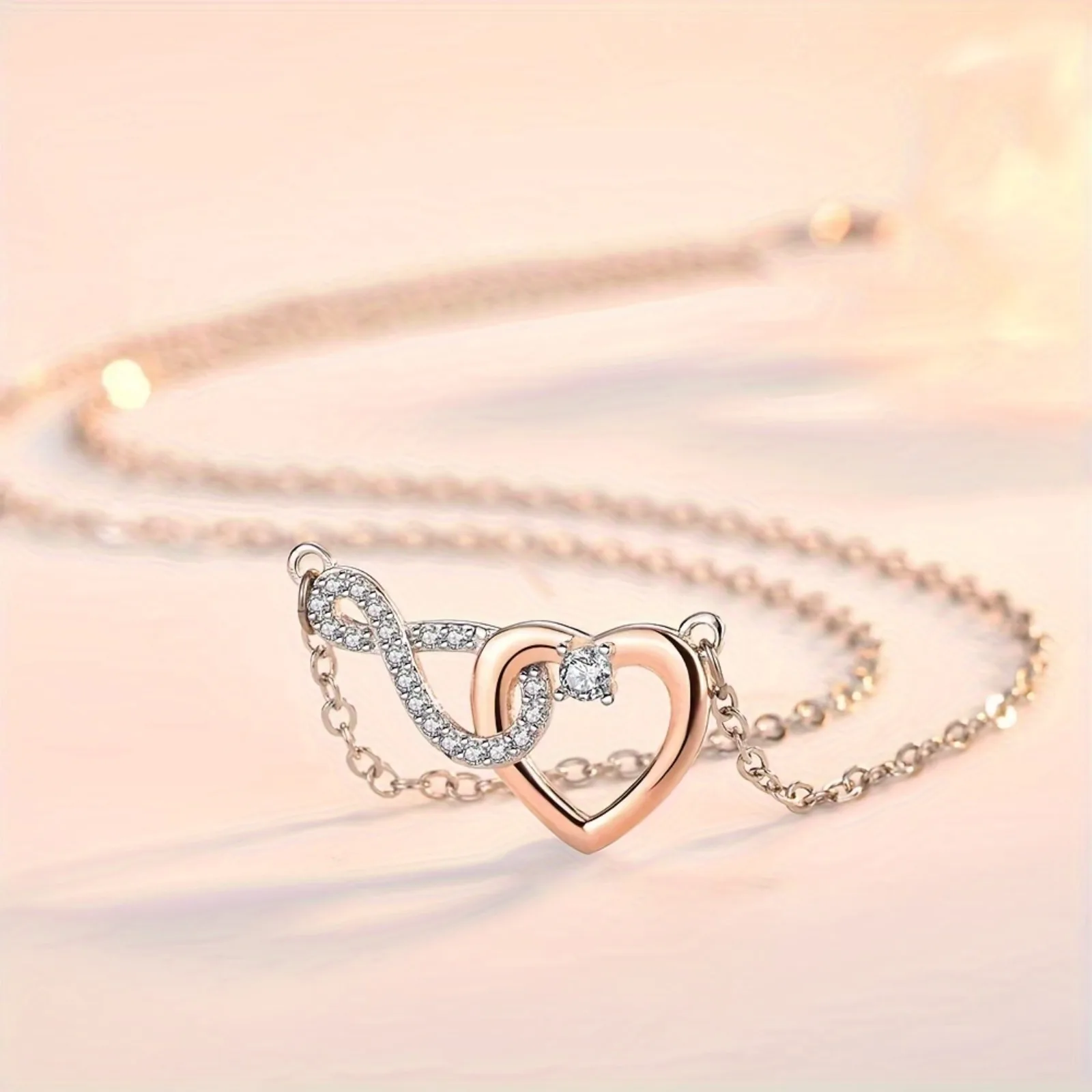 Elegant Infinity Heart Necklace for Girlfriend ,Includes Card & Gift Box - Ideal for Birthdays, Valentine's Day, Cute Jewelry