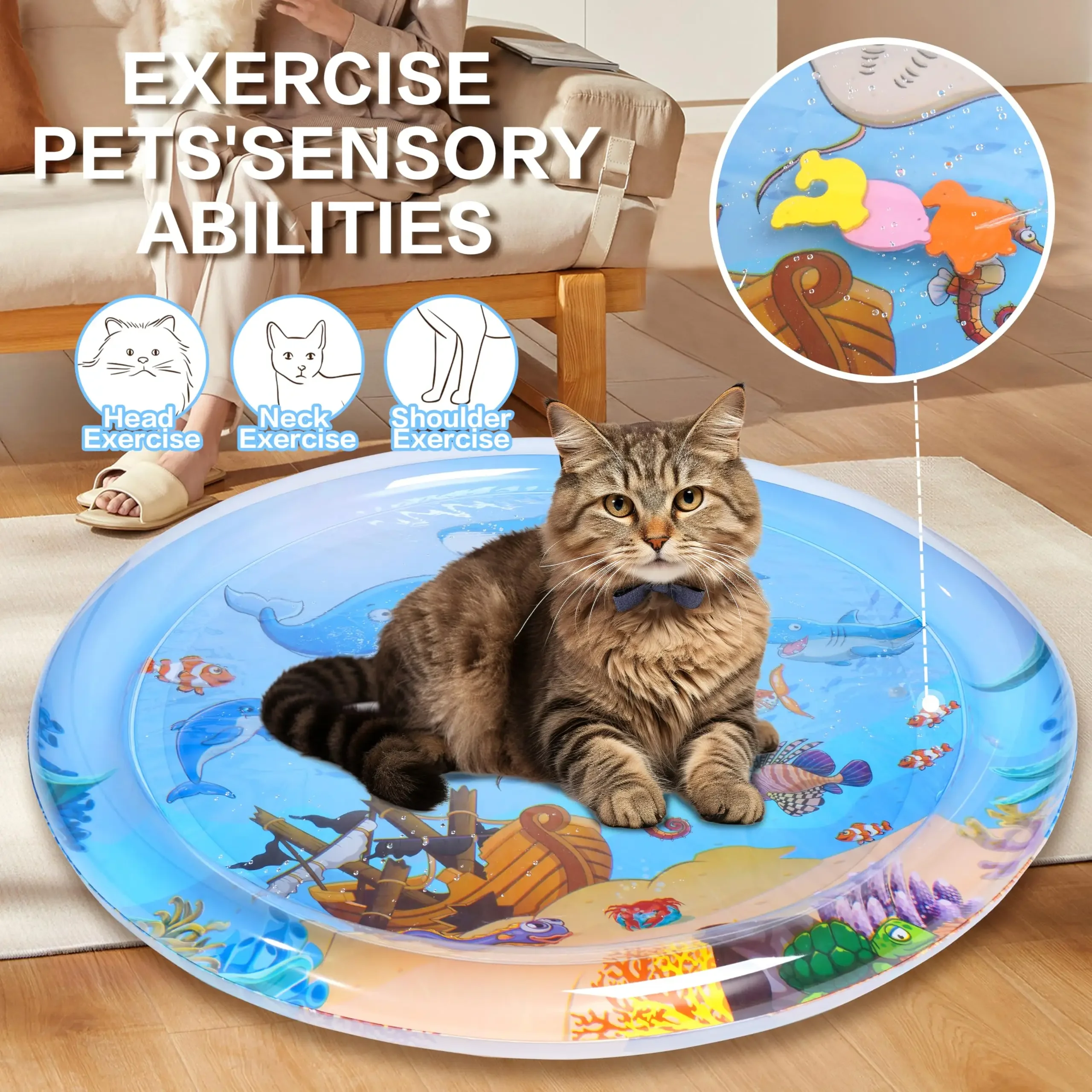 Thickened Water Sensory Mat With Fish Inflatable Pet Wter Play Bed Ripple Rug Activity Plat Mat Enrichment for Indoor Cats Dogs