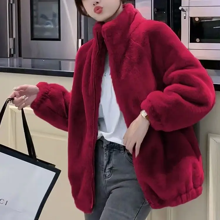 Women's Coral Fleece Jacket Double-Sided Warmth High Collar Zipper Cardigan Loose Fit Winter Outerwear Soft Velvet Sweatshirt