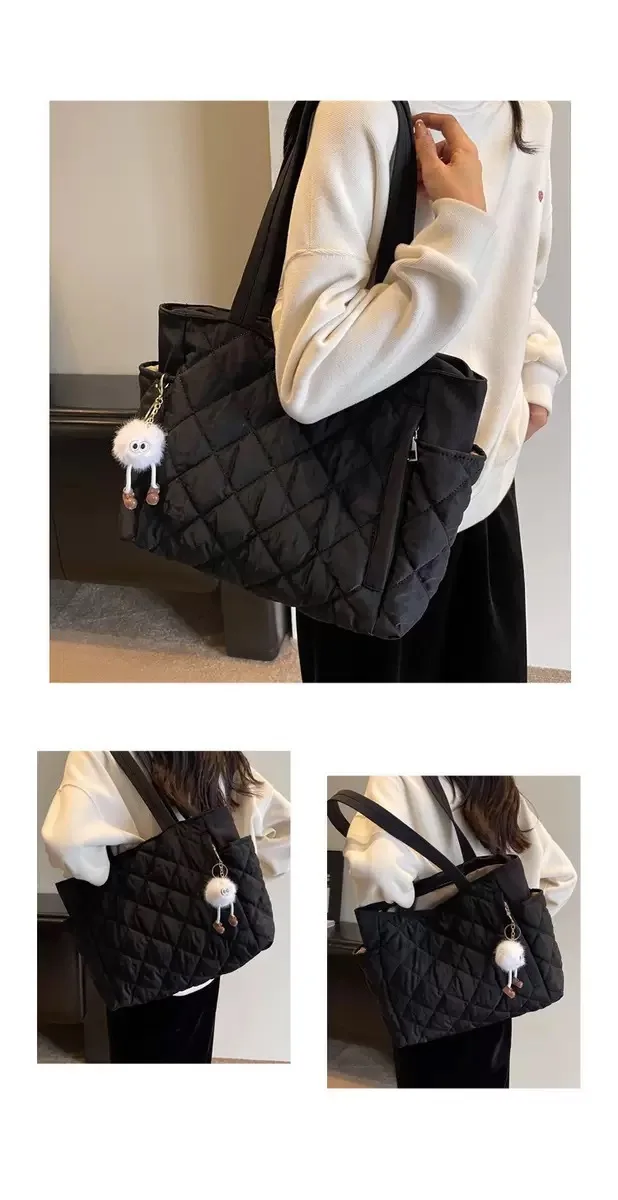 Baumwolltasche Rhombus Große Kapazität Damen-Handtasche Vielseitige Umhängetasche für Pendler und Einkäufe Grenzübergreifend – Detail 2