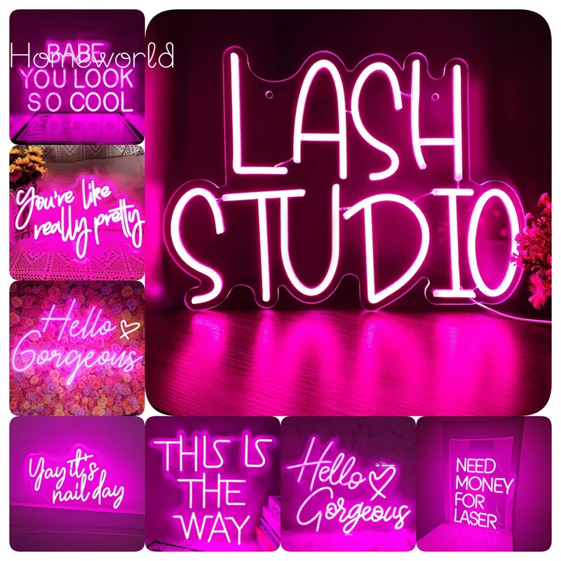 

"My Happy Place" LED Neon Sign Light LED Light Beauty Room Wall Decor Pink Neon Lights Neon Room Beauty Salon Nail Shop