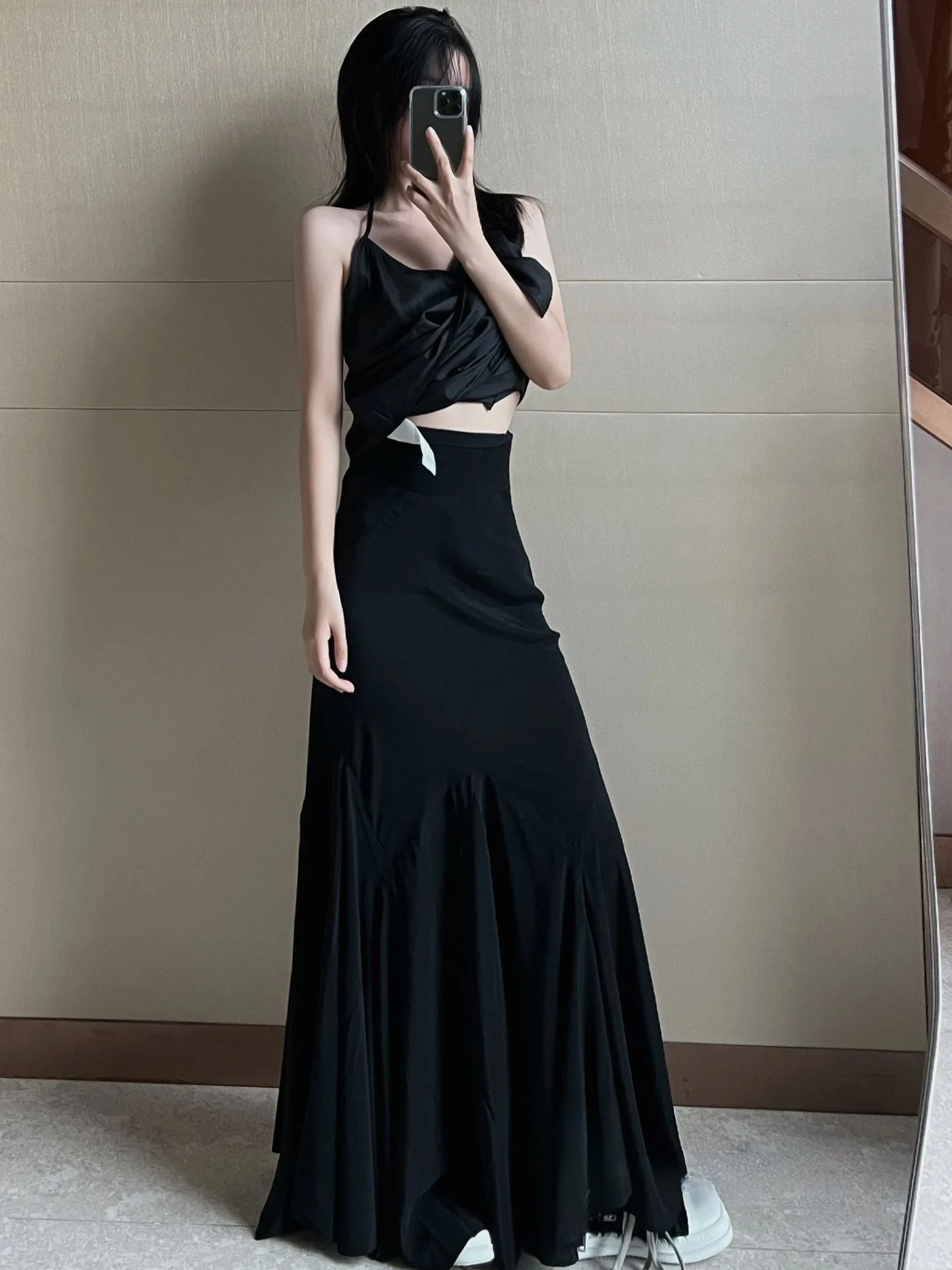 Owen Seak Women Casual Long Skirt Summer Above Knee Loose Gothic High Street Wear Trumpet Mermaid Black Skirt