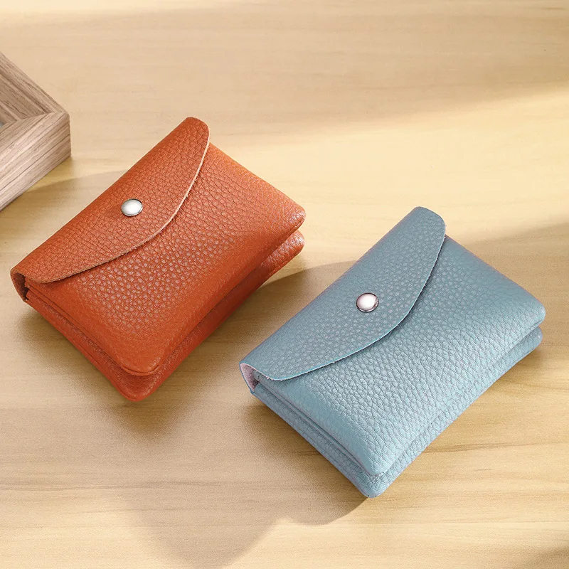 Simple Pebble Grain Leather Coin Purse, Retro Short Card Holder Wallet for Men Women, Multi-Functional  Money & Earphone Pouch
