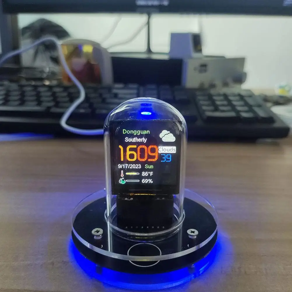 Crystal Holographic Desktop Decor Smart Weather Station orologio digitale con animazioni GIF Album di immagini orologio WIFI in rete