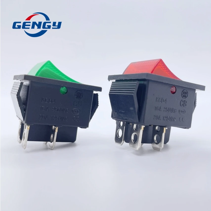 1/5 PCS KCD4-201N Rocker Switch ON-OFF 2 Position 4 Pin Electrical Equipment With Light Power Switch 16A 250VAC / 20A 125VAC