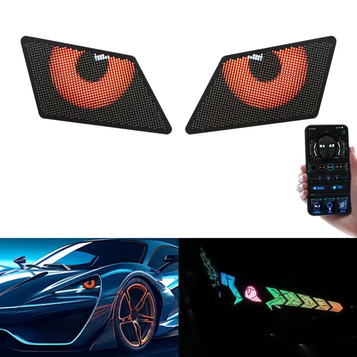 

Hot sale 12V Blinking Demon Eyes LED with Tape cover Display Panel Devil Eyes Winking Screen APP for Car Backpack Bag Screen