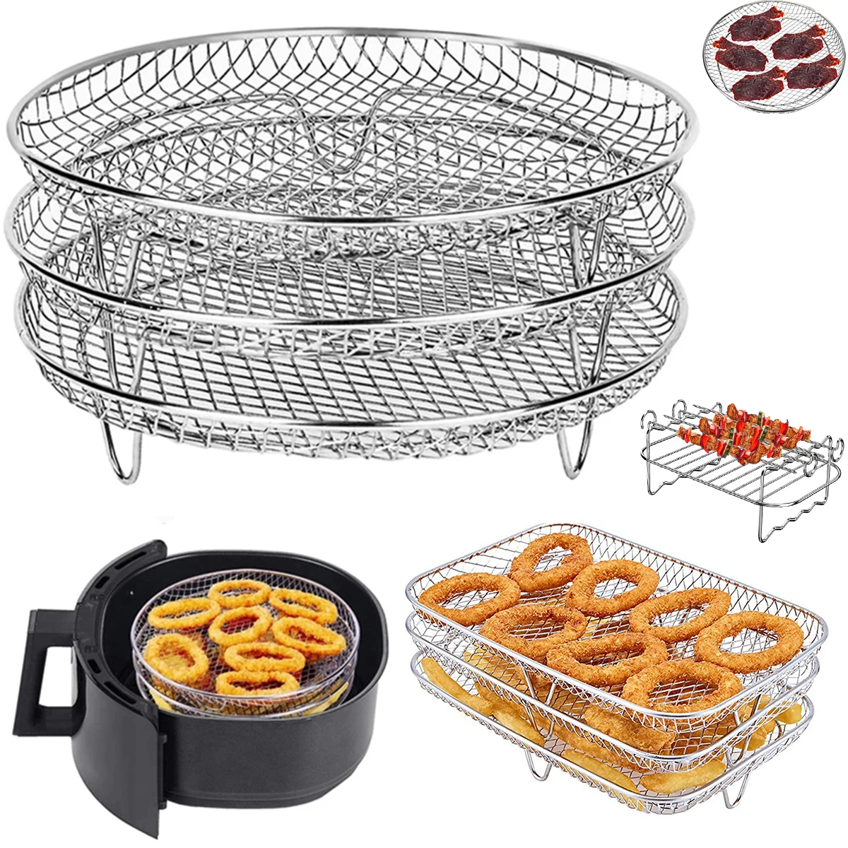 Backständer für Heißluftfritteusen, Metall-Dörrständer, Ofen-Grillständer, Airfryer-Zubehör von Ninja, Instant Vortex, Chefman, Bella